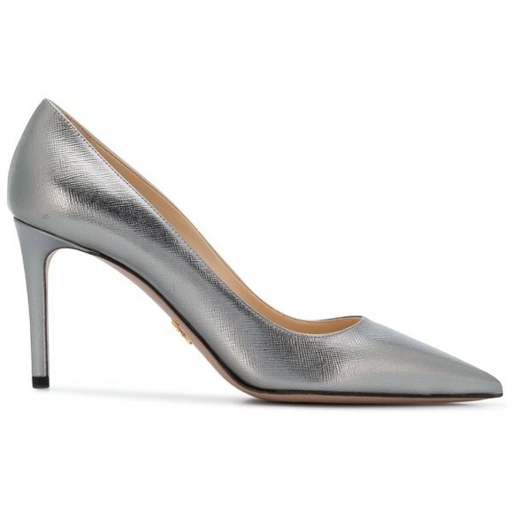 NEW Prada silver leather pumps